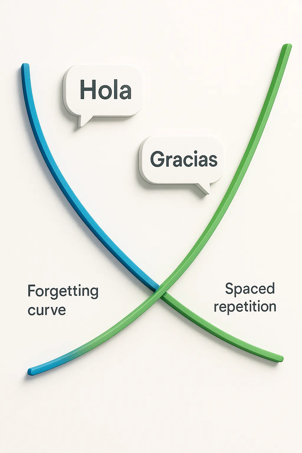 Graph showing memory retention increasing with spaced reviews